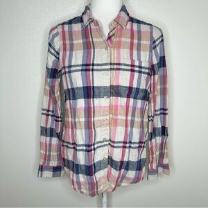 Lucky Brand Womens Cream Pink Blue Plaid Flannel Long Sleeve Button-Up Shirt S